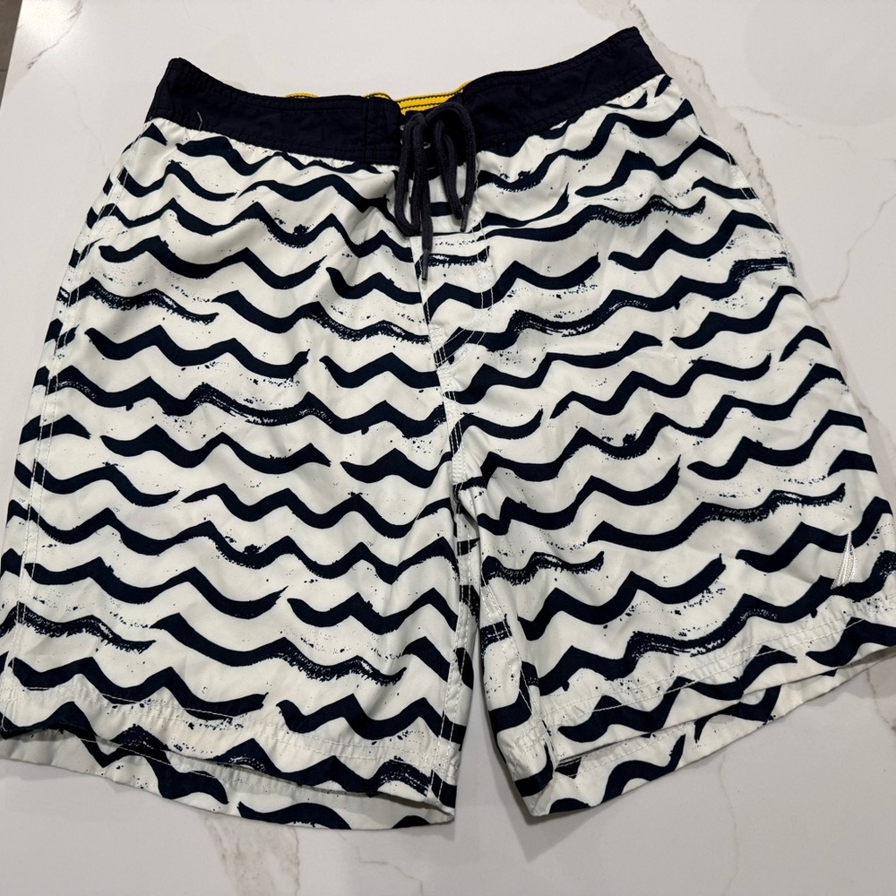 Nautica Navy and White Wave Swim Trunks